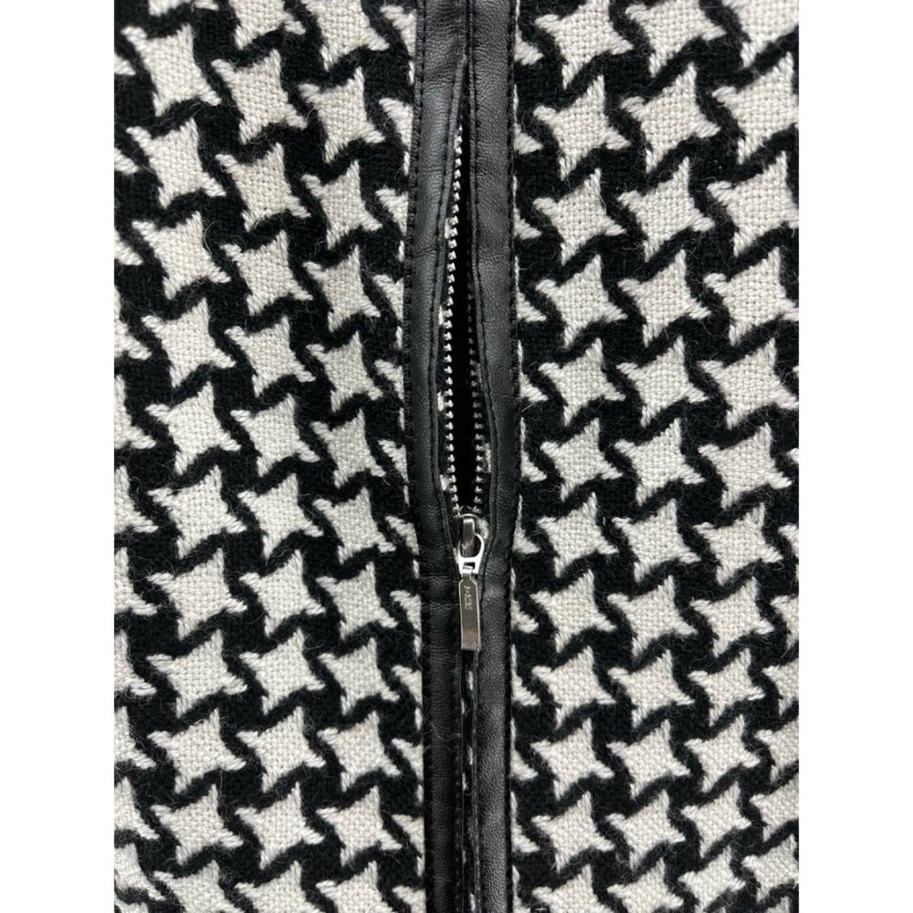 Boutique Essentials Womens Jacket Coat White Black Houndstooth Zip Wool Blend 4 - Picture 4 of 8